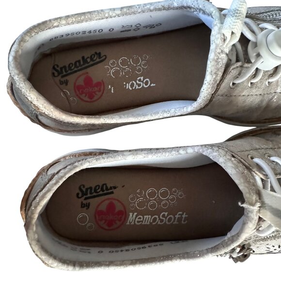 Rieker Nikita Trainer Womens Silver Leather Sneakers 36 US 6 Side Zipper Lace-Up - Picture 7 of 12
